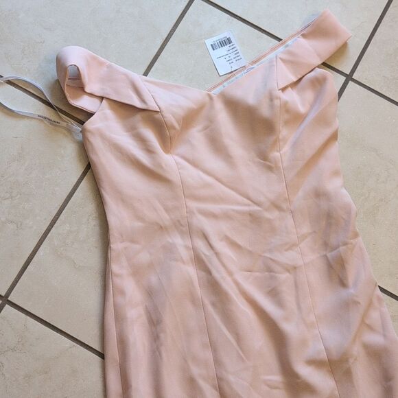 NWT Dessy Collection Off-Shoulder Light Pink Maxi Dress 3012 Cross Back Size 10 - Picture 2 of 15